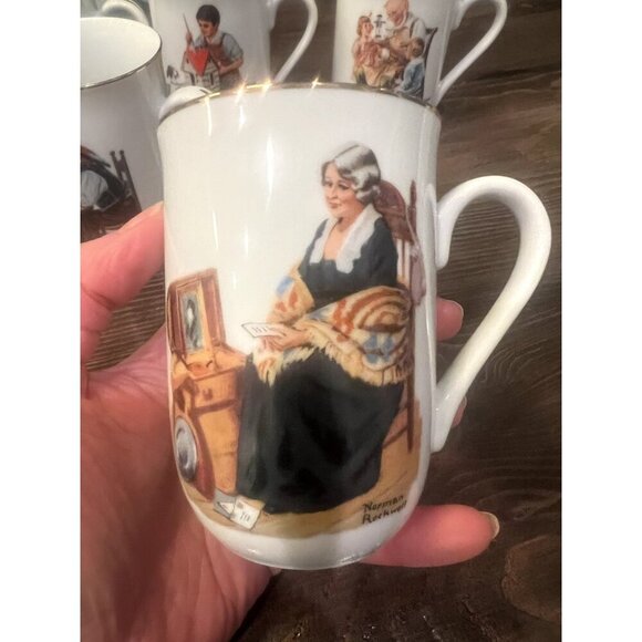 1982 Norman Rockwell Museum Coffee Mugs Cups White/Gold Trim Set of 6 Collection - Picture 9 of 16